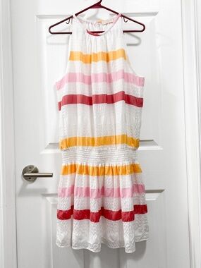 Ramy Brook White Paris Mini Dress w/ Metallic Threads & Stripes